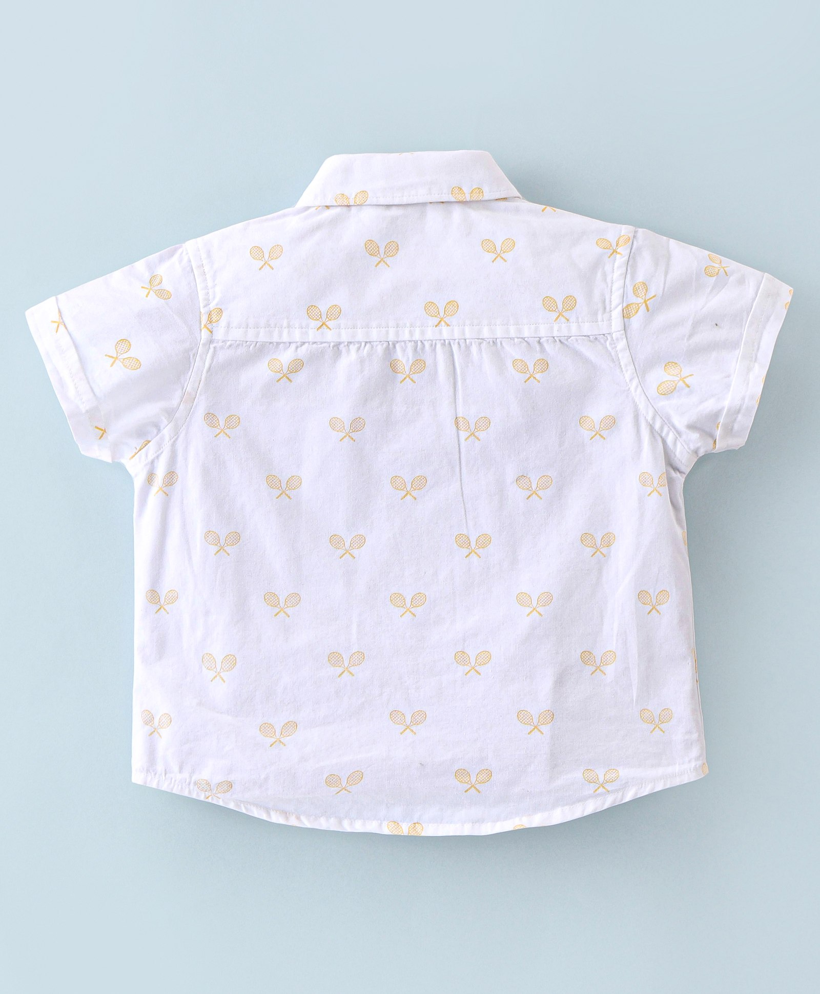 Cotton Half Sleeves Shirt & Shorts Set with Cap Bow & Suspender Gold