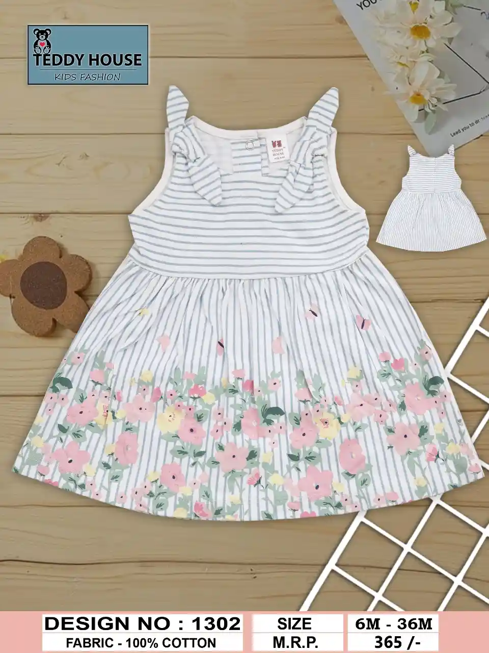 White Printed half sleeve  frock for baby girls