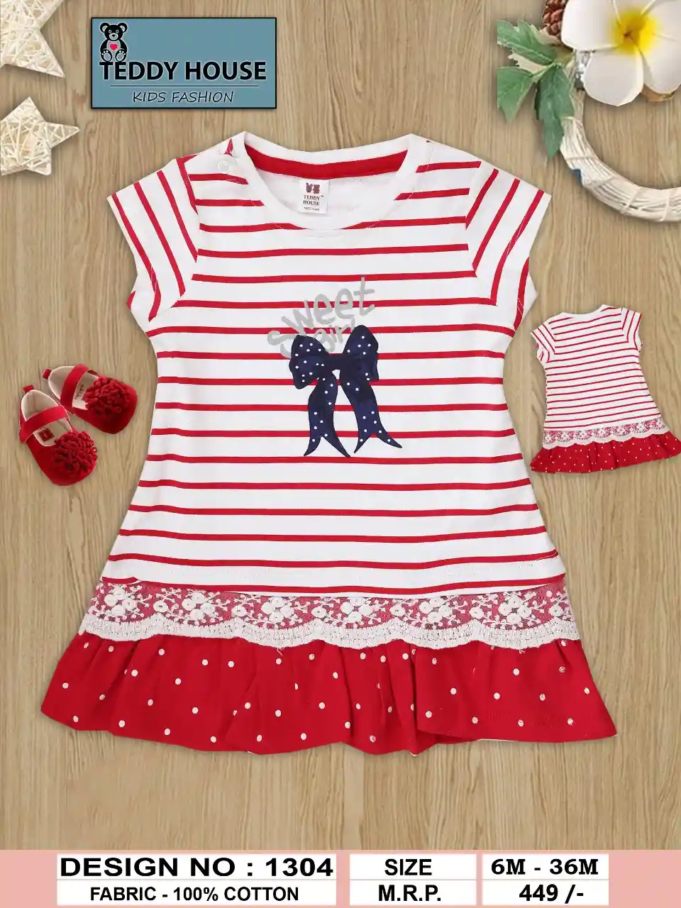 red and white mix colour frock